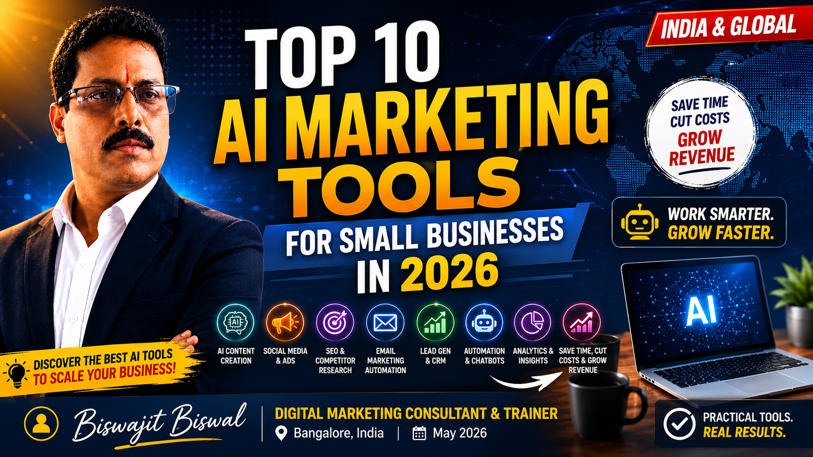 Top 10 AI Marketing Tools for Small Businesses in 2026 by Biswajit Biswal.